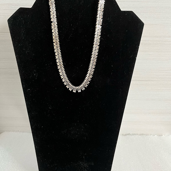 Vintage Sterling Silver Mexico L92 925 Greek Key Pattern Link 16" Necklace - Picture 2 of 10